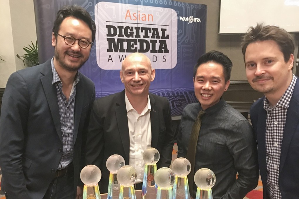 Members of the South China Morning Post's editorial team Chow Chung-yan, Darren Long, Malcolm Ong and Ben Abbotts at the Asian Digital Media Awards 2017. Photo: Benson Chao