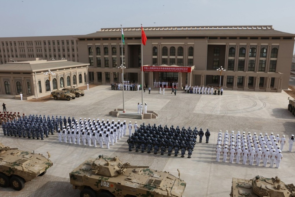 Troops at the formal opening ceremony for the Djibouti base on August 1. Photo: AFP