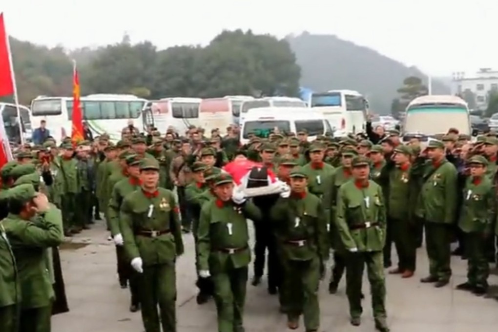 Former comrades-in-arms carry Sino-Vietnamese war veteran Liu Xingyao’s coffin at his funeral in Yueyang, Hunan province, on November 30 last year. Photo: Handout