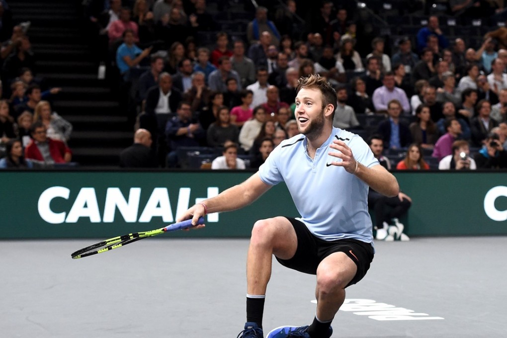 Jack Sock of the USA reacts after winning the final of the Paris Masters. Photo: EPA