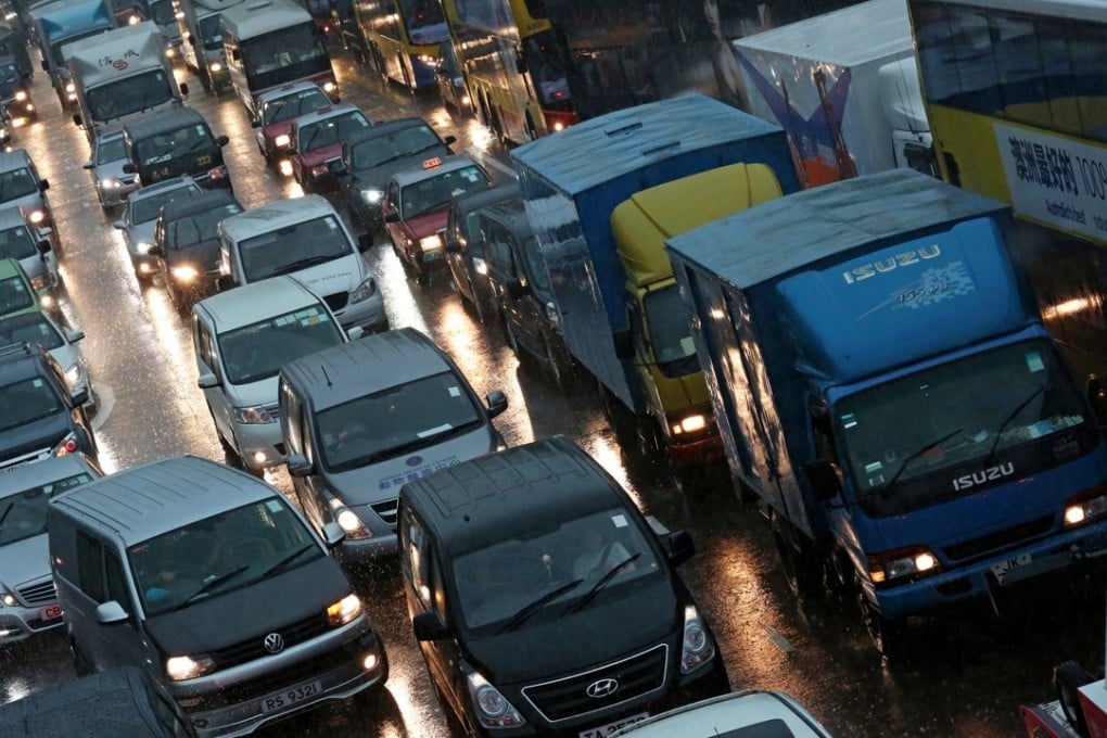 Traffic congestion hits Hung Hom during heavy rain on a day in May last year. Photo: Nora Tam
