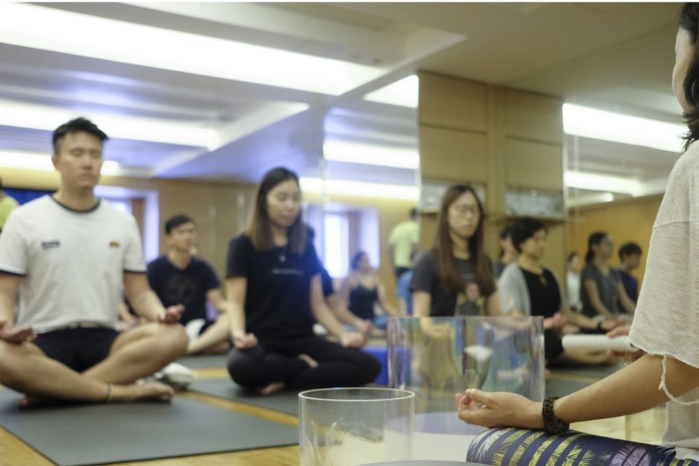The nada yoga meditation class at Pure Yoga in Central, Hong Kong. Photo: James Wendlinger