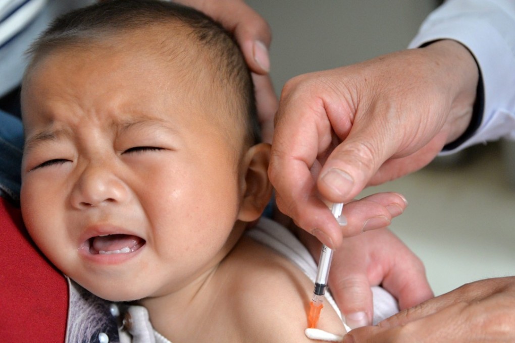 A file picture of a baby receiving an inoculation in Hebei province last year. Photo: EPA
