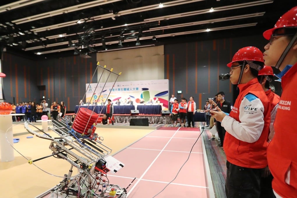 The Institute of Vocational Education’s Legend Creator team competes in The Landing Disc contest during the Robocon Hong Kong 2017 competition at the Science Park in Sha Tin, in June. Photo: Edward Wong