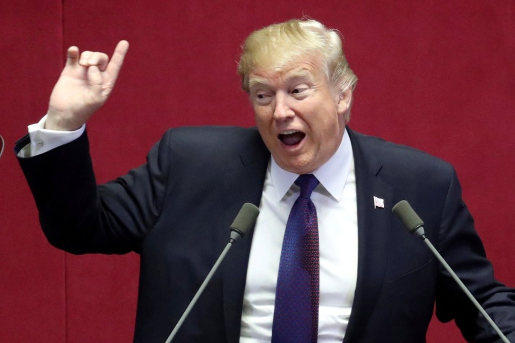 US President Donald Trump delivers his speech at the National Assembly in Seoul. Photo: Reuters
