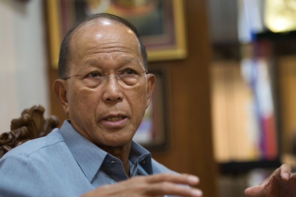 Delfin Lorenzana the Philippines’ defence secretary, says his country tried to put up makeshift structures on a sandbar off Thitu Island in the Spratly Islands in August, but China objected and sent ships to the area. Photo: Bloomberg