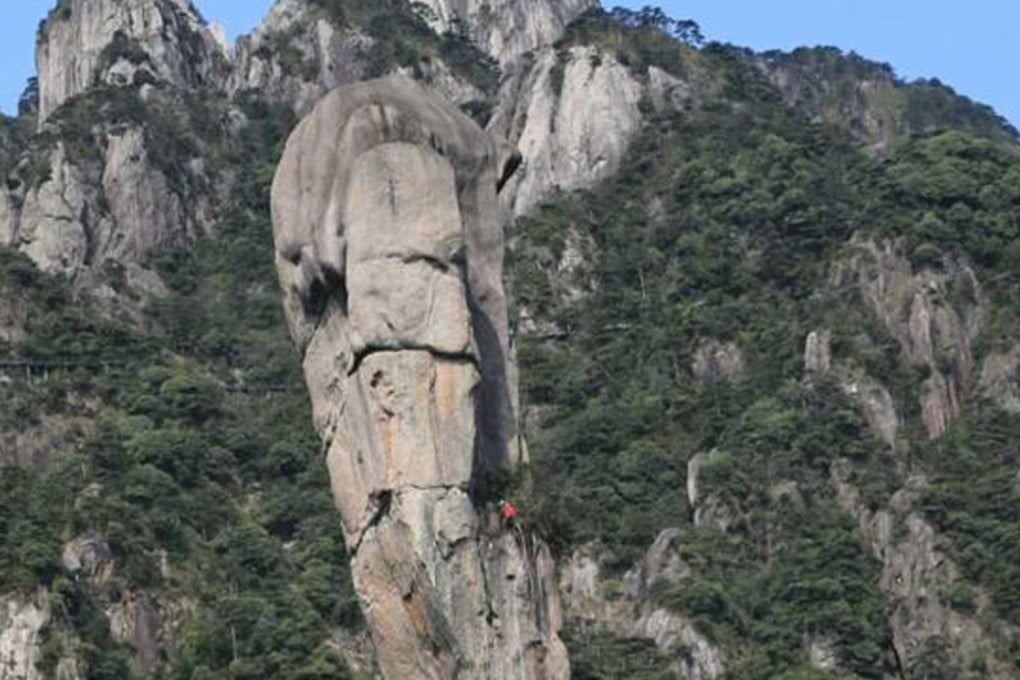 Drone footage captured the climbers’ attempt to scale the Jumang pillar, which means giant python in Chinese. Photo: Handout