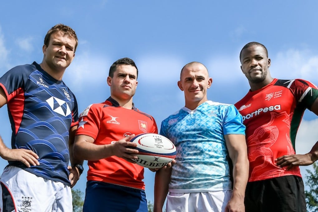Hong Kong skipper Nick Hewson (left), Chile's Benjamin Pizarro Cristi, Russia’s Andrey Temnov and Kenya’s Wilson Kopondo at the Cup of Nations launch. Photos: HKRU