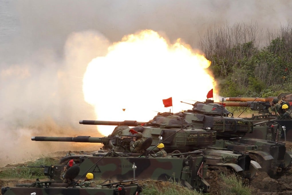 A line of US Patton tanks fire at targets during the annual Han Kuang exercises on Taiwan’s outlying Penghu Island in May. US presidents dating back to Jimmy Carter in 1979 have sold arms to Taiwan despite Beijing’s objections but would Donald Trump risk his friendship with Xi Jinping by doing so? Photo: AP