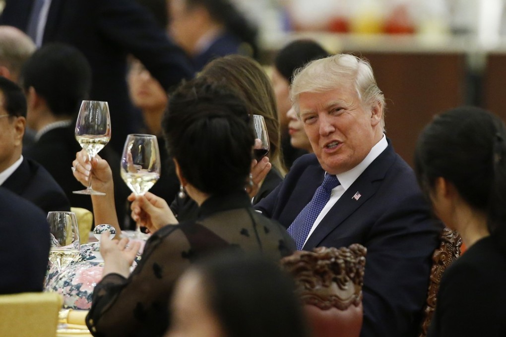 US President Donald Trump makes a toast during Thursday’s state dinner. Photo: AP