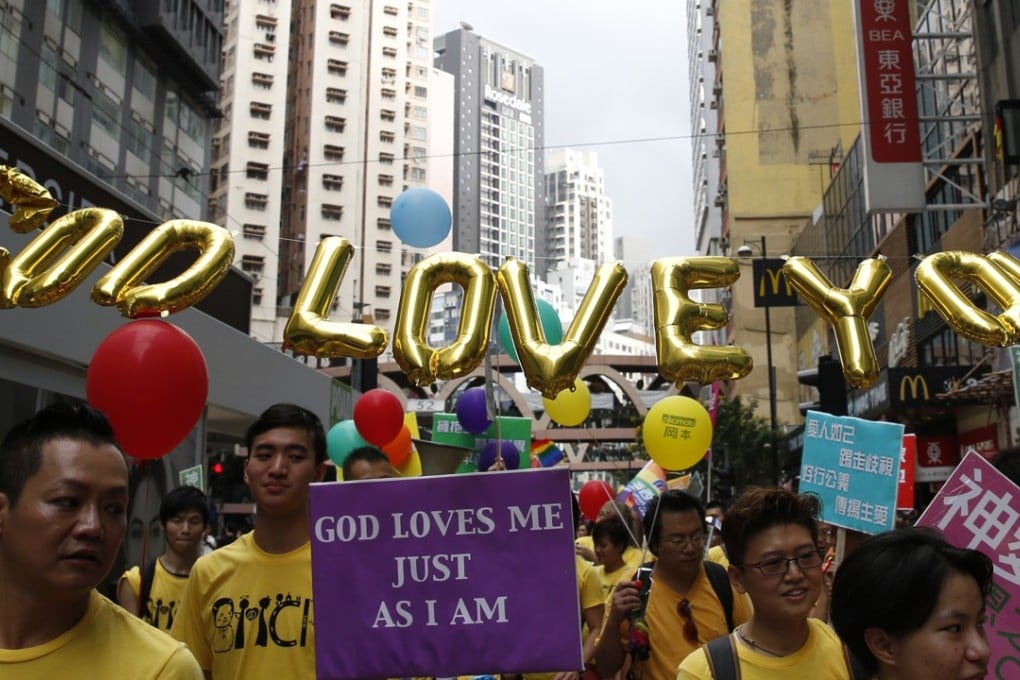 Members of a gay Christian group take part in Hong Kong’s annual Gay Pride Parade, on November 7, 2015. Thousands joined the parade that year, including supporters from the mainland and Taiwan. Photo: AP