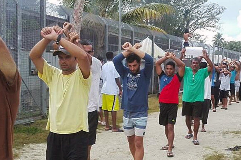 Asylum seekers and refugees protest at the Manus Island immigration detention centre in Papua New Guinea. Photo: EPA