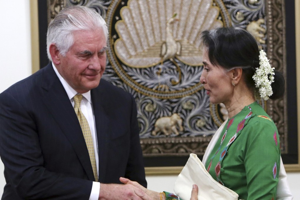 US Secretary of State Rex Tillerson and Myanmar’s leader Aung San Suu Kyi. Photo: AP