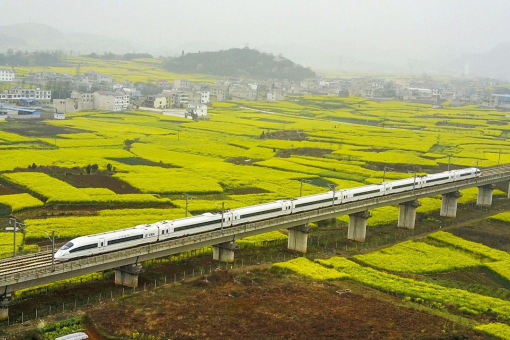 A file picture of a high-speed train travelling in Anshun in Guizhou province. Photo: Agence France-Presse