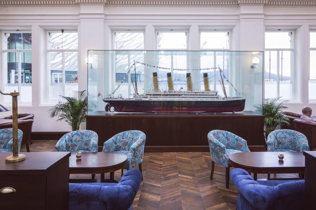 A replica of the RMS Titanic at the Titanic Hotel, in Belfast.