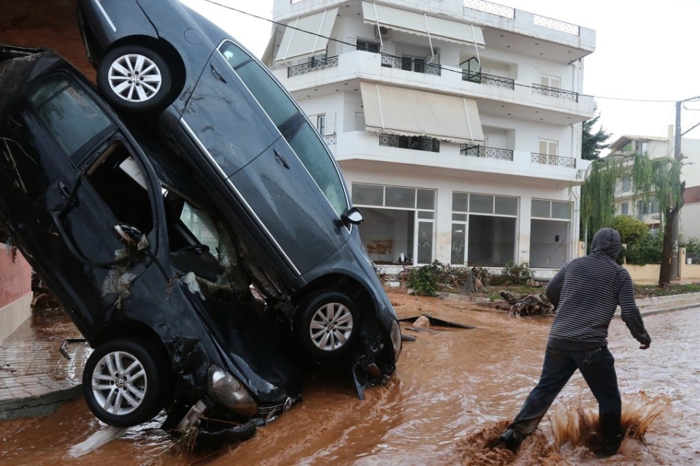A waterlogged area in Mandra, west of Athens. Photo: Xinhua