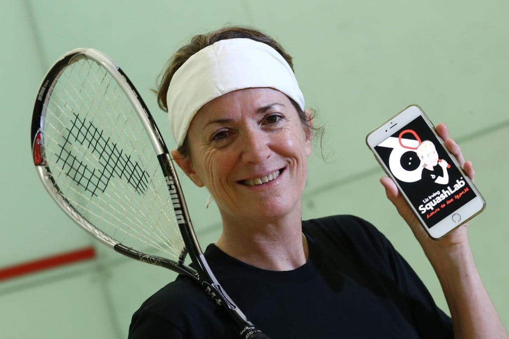 Liz Irving with her new coaching app SquashLab. Photo: Nora Tam
