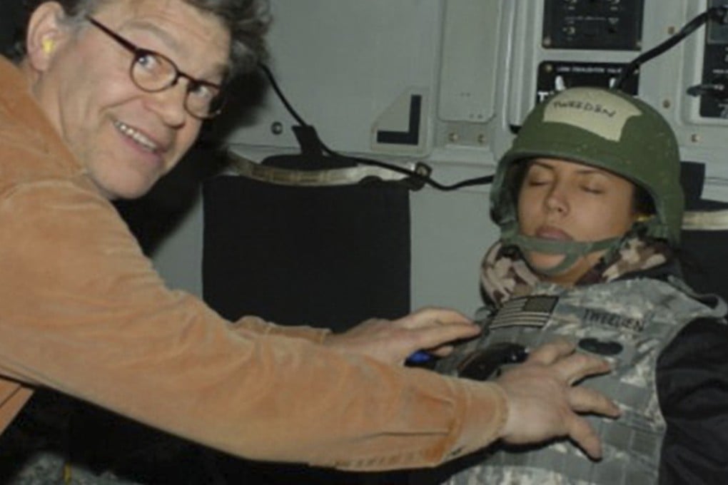 US Senator Al Franken was photographed in 2006 groping broadcaster Leeann Tweeden’s breasts while she was asleep. Photo: Handout