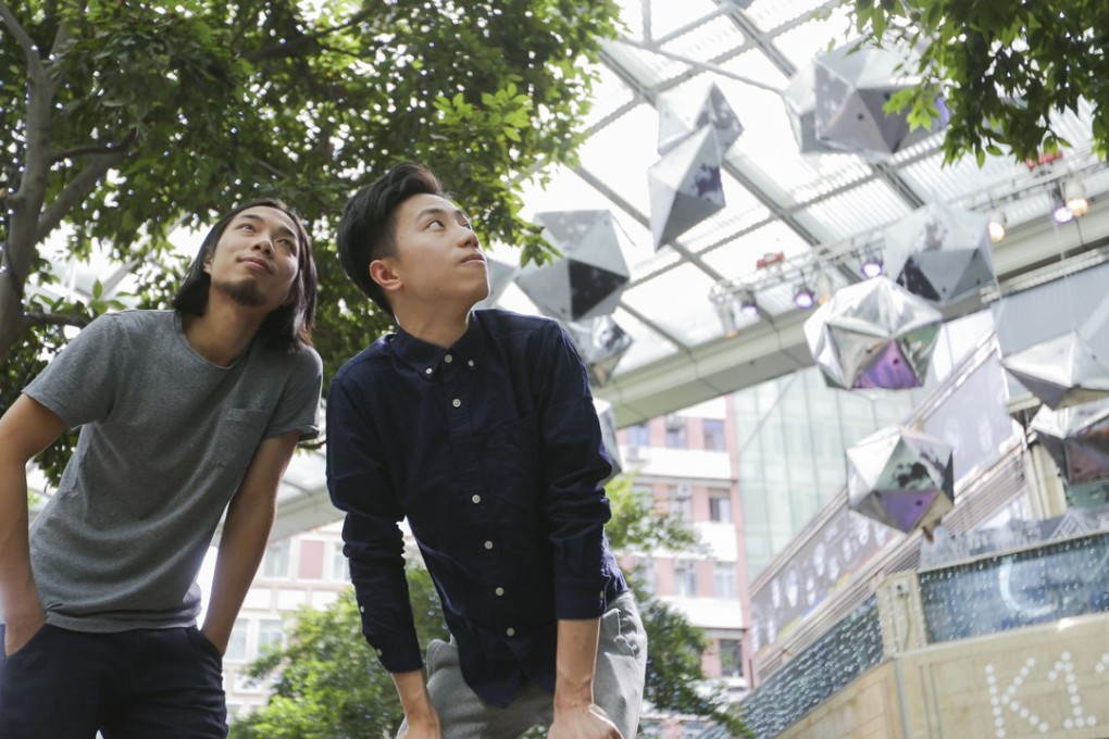 Designers Soilworm Lai (left) and Mic Leong at K11 in Tsim Sha Tsui, where their work is displayed. Photo: Xiaomei Chen