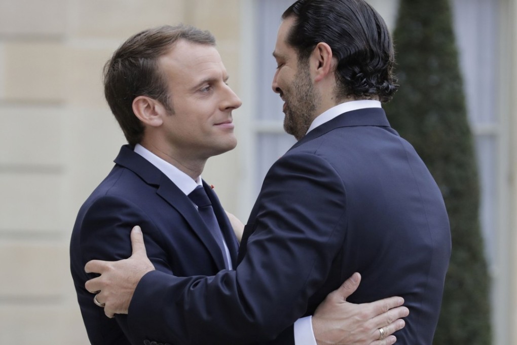 French President Emmanuel Macron welcomes Lebanese Prime Minister Saad Hariri at the Elysee Presidential Palace in Paris. Photo: AFP