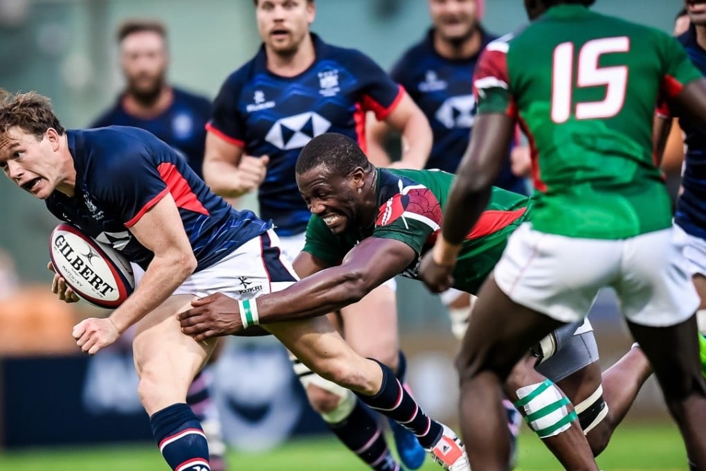 Jack Neville powers forward in his first Hong Kong test at fullback against Kenya. Photos: Ike Li / Ike Images