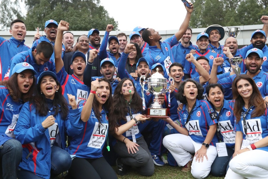 Kowloon Cantons players and owners celebrate their victory in the 2017 Hong Kong T20 Blitz. Photos: Nora Tam
