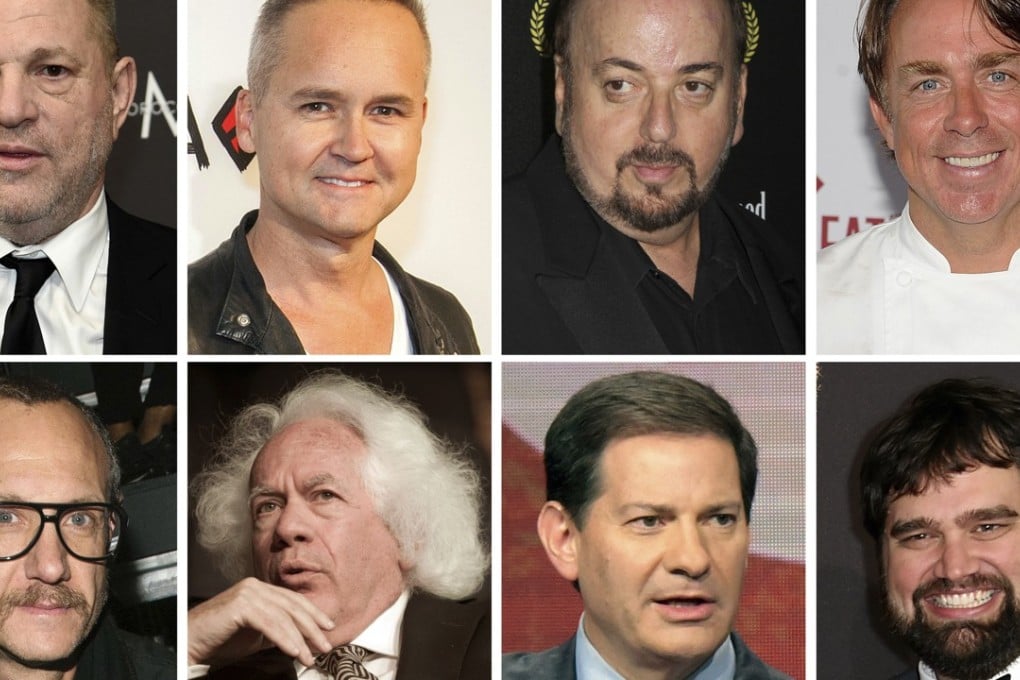 This combination photo shows, top row from left, film producer Harvey Weinstein, former Amazon Studios executive Roy Price, director James Toback, New Orleans chef John Besh, middle row from left, fashion photographer Terry Richardson, New Republic contributing editor Leon Wiseltier, former NBC News political commentator Mark Halperin, and former Defy Media executive Andy Signore. Photo: AP