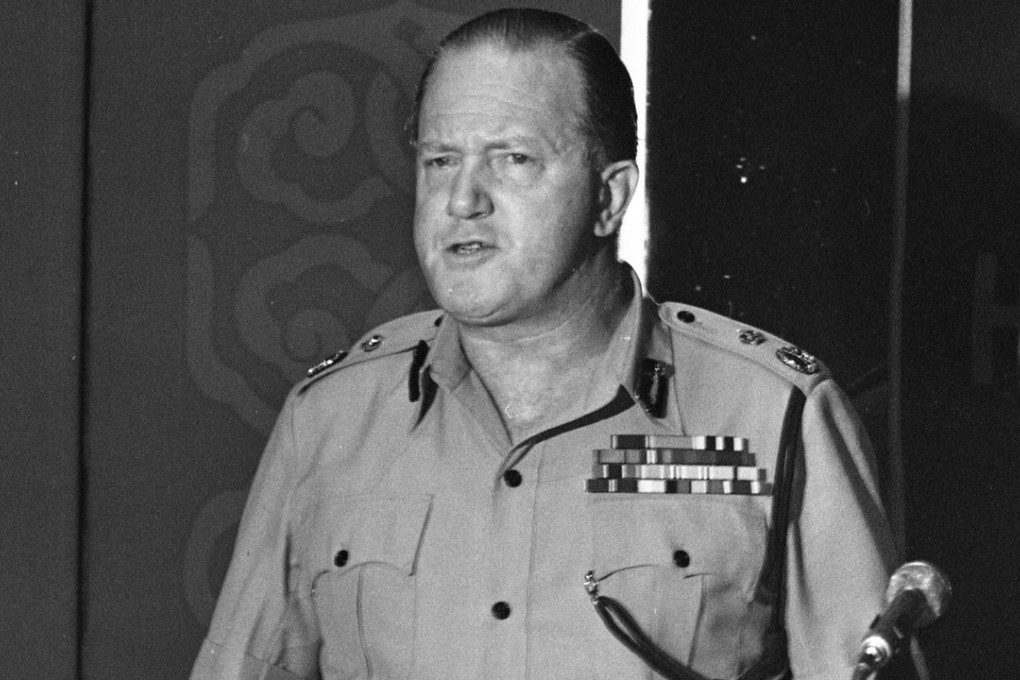 Deputy Police Commissioner Roy Henry addressing members of the Lions Club of Hong Kong in 1977. Photo: Yau Tin-kwai