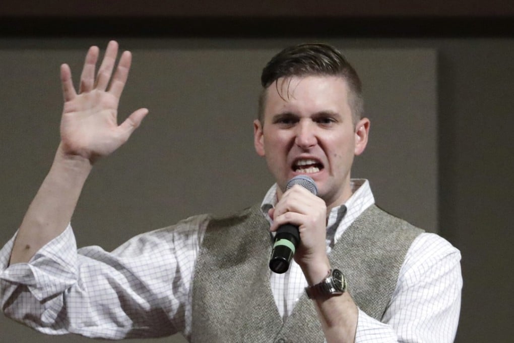 Richard Spencer, who leads a movement that mixes racism, white nationalism and populism, speaks at the Texas A&M University campus in College Station, Texas. Poland’s state-run news agency PAP said the government banned Spencer from entering 26 countries in Europe’s visa-free Schengen area for five years. Photo: AP
