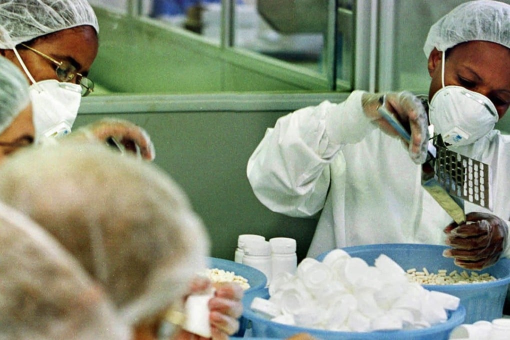 Brazilian women pack Aids drugs at Far-Manguinhos drug laboratory in Rio de Janeiro. Violence against women and homosexuals is contributing to the spread of Aids in Latin America, a UN official said. Photo: Reuters