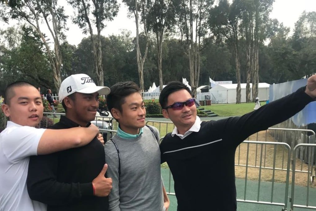 Leon D'Souza is mobbed by his friends after making the UBS Hong Kong Open cut. Photos: Andrew McNicol