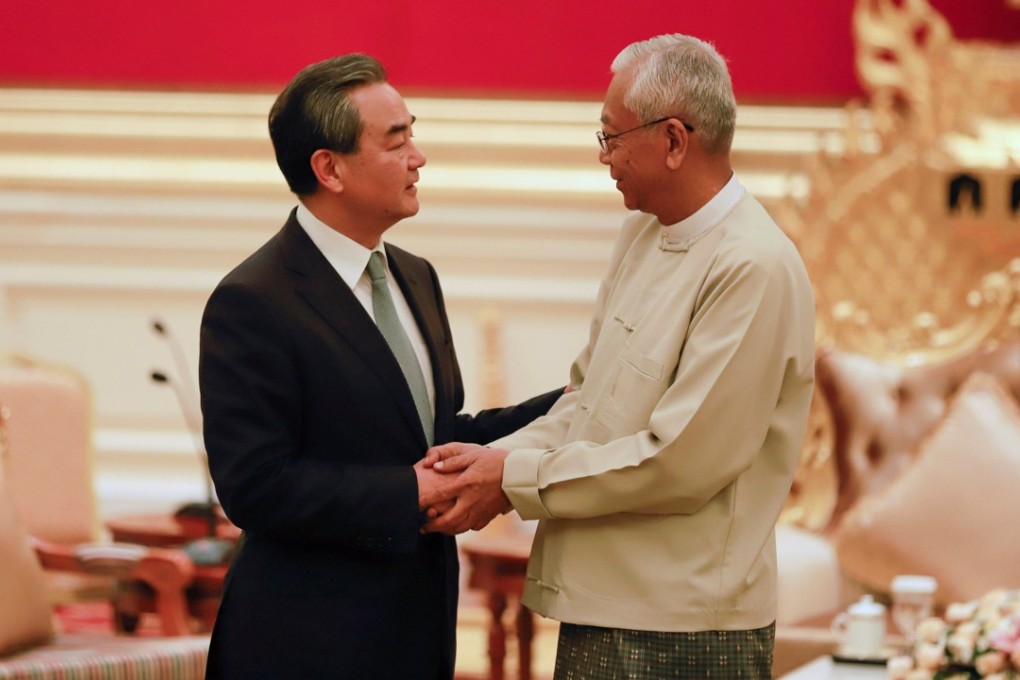 China's Foreign Minister Wang Yi (left) and Myanmar's President Htin Kyaw before a meeting in Naypyidaw last week in Myanmar. Photo: Reuters