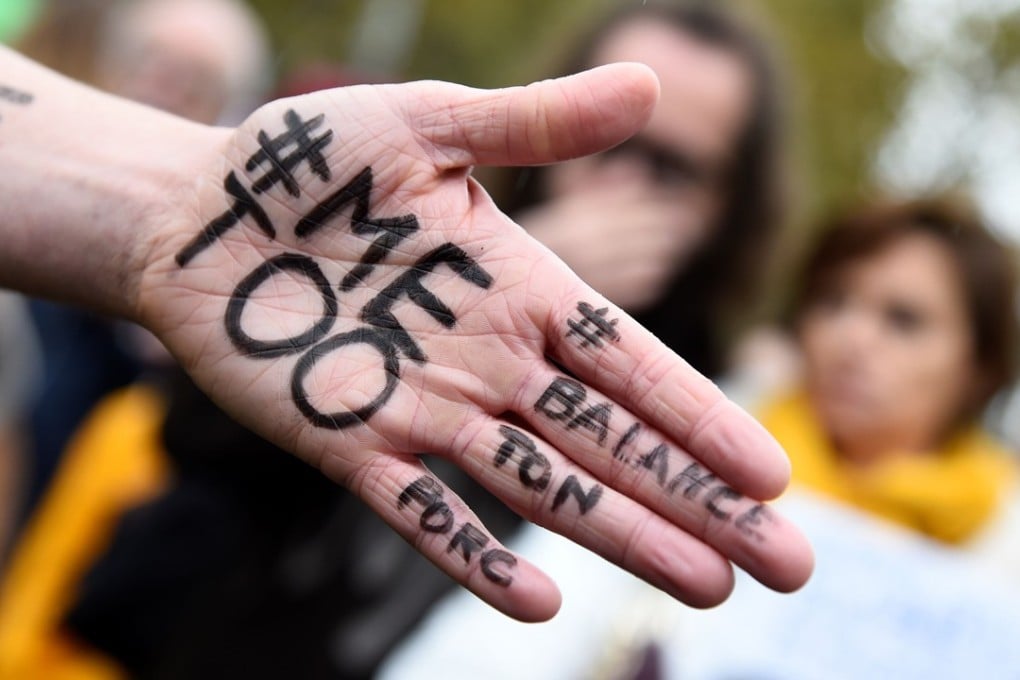 A protester gets his point across at a demonstration against sexual violence in Paris in October. Photo: AFP