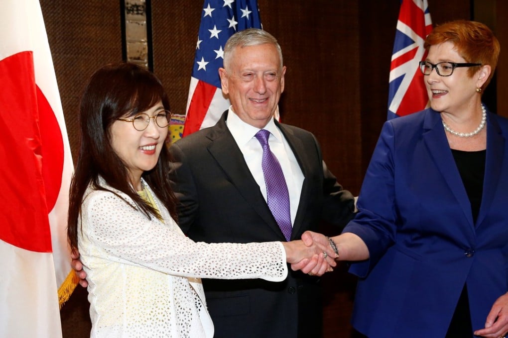 (From left) Japan's defence minister Tomomi Inada, US defence secretary James Mattis and Australia's defence minister Marise Payne. Photo: Reuters