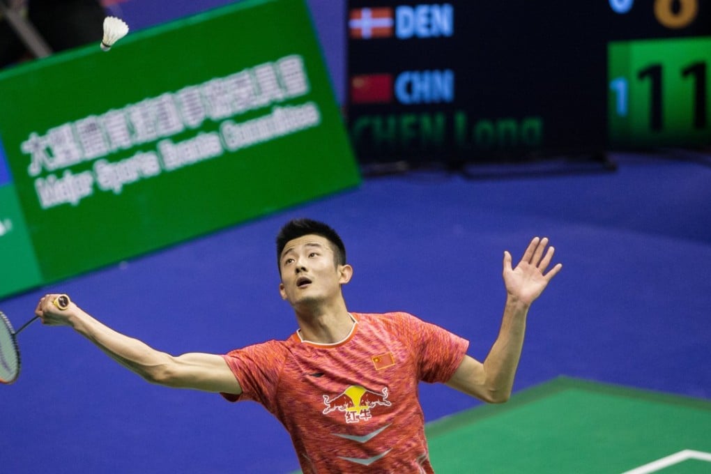 China’s Chen Long eyes the shuttle as he gets ready to whip a smash against Denmark’s Anders Antonsen during the Hong Kong Open. Photo: EPA