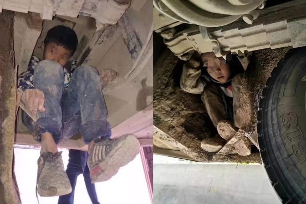 Two boys travelled 80km to see their parents, by clinging to the underside of a bus in Guangxi. Photo: Sohu.com