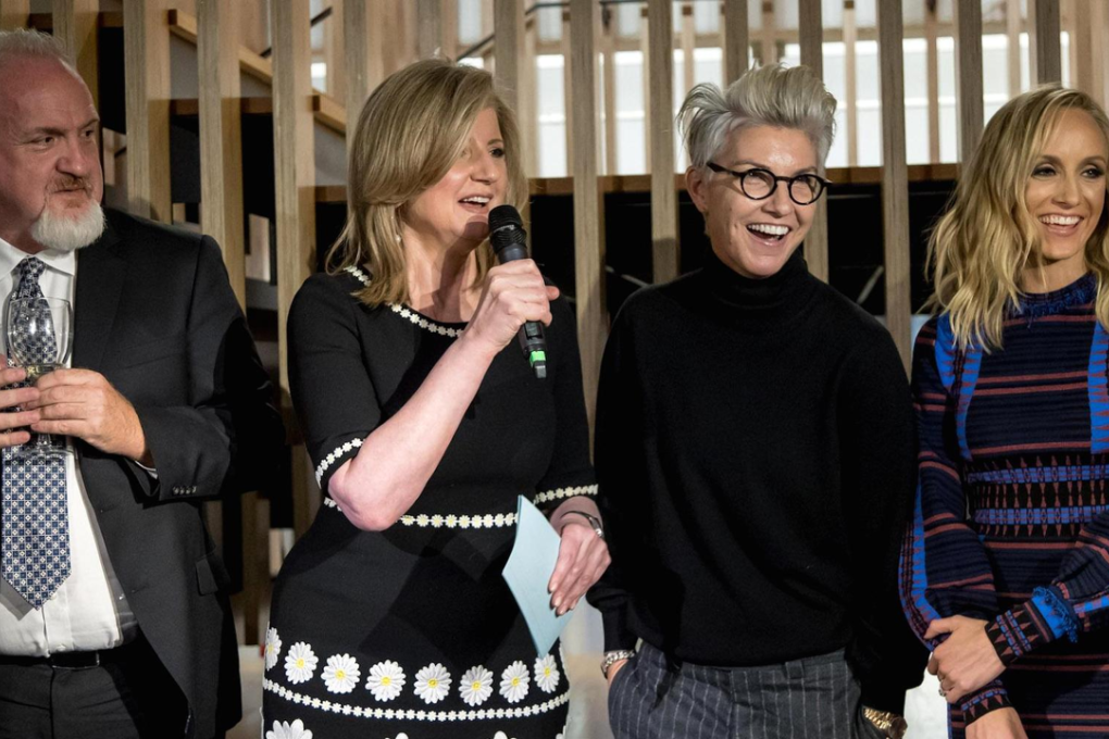 Arianna Huffington surrounded by The Fuel List honorees on Wednesday November 8, 2017. Photo: Gary He/CNBC