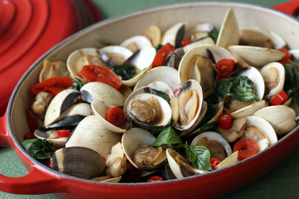 Clams with garlic, chillies and Thai basil, by Susan Jung. Photography: Jonathan Wong. Styling: Nellie Ming Lee