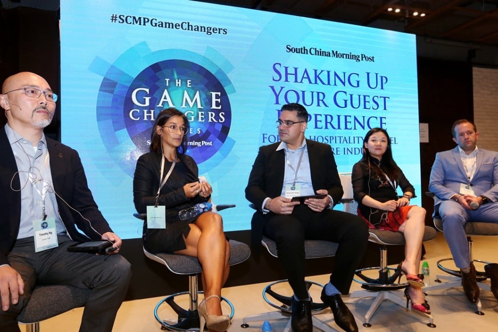 (From left) Timothy Ng, an executive director at Ocean Park Hong Kong; Pilar Morais, chief executive officer, CHI Residences; the Post’s Harminder Singh; Vivian Lo, a general manager at Cathay Pacific Airways and Tim Alpe, chief operating officer, attend the Post’s Game Changers conference on Tuesday. Photo: Xiaomei Chen