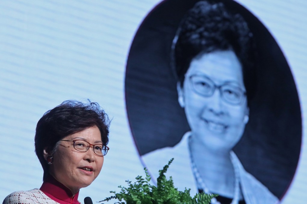 Hong Kong Chief Executive Carrie Lam Cheng Yuet-ngor delivers the welcome address at MIPIM Asia Summit, on Tuesday. Photo: Sam Tsang