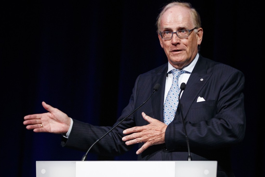 Richard McLaren speaking at the 2017 world anti-doping agency annual symposium in Lausanne, Switzerland. McLaren warned that Russia risks more punishment for its Olympic athletes due to its refusal to admit guilt for doping at the Sochi Winter Olympics. Photo: Keystone via AP