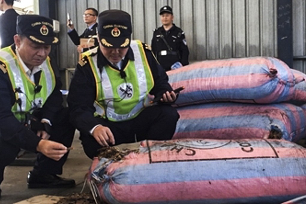 Chinese customs have seized 11.9 tonnes of scales of pangolins, the world’s most poached animal and under threat of extinction, in their biggest seizure of its kind on Wednesday. Photo: Handout