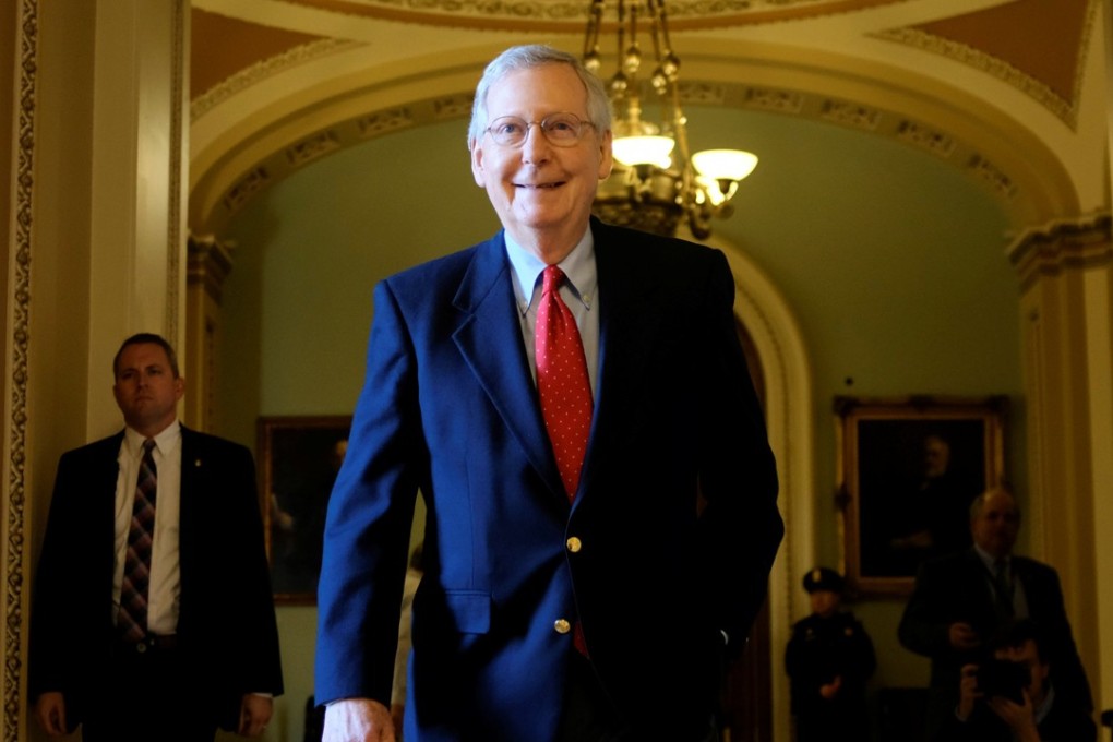 US Senate Majority Leader Mitch McConnell leaves the Senate floor after the debate over the Republican tax reform plan. Photo: Reuters