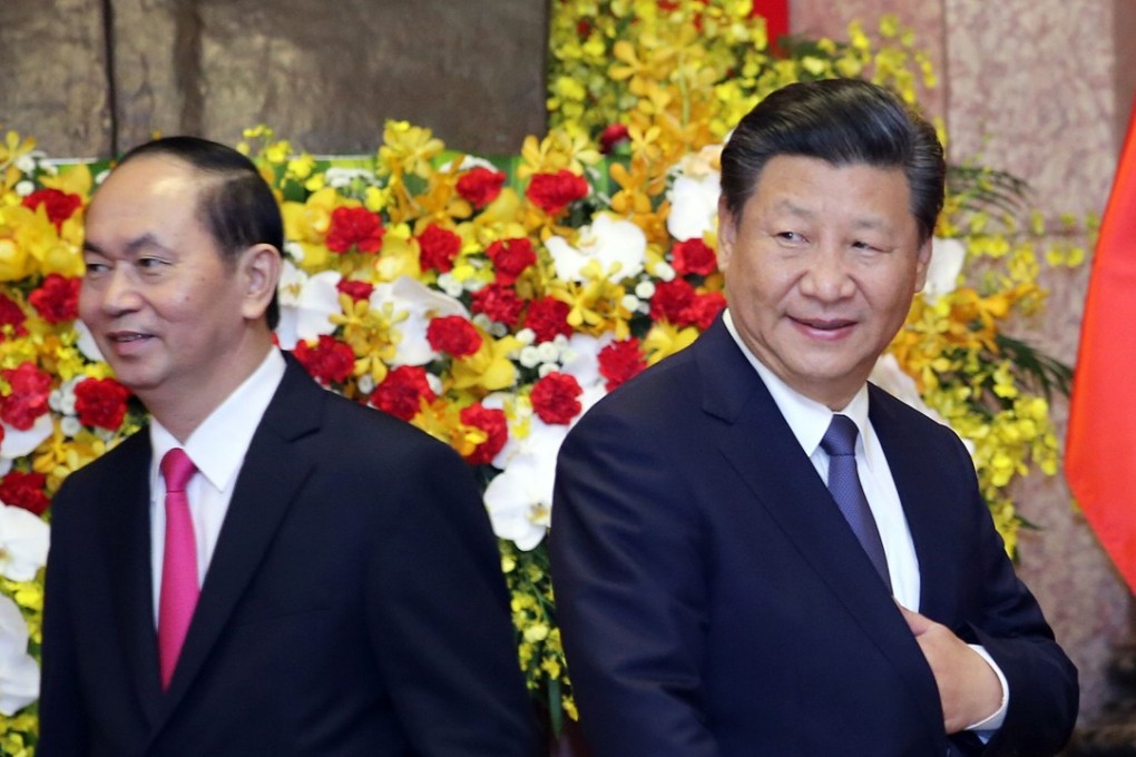 Vietnamese President Tran Dai Quang and Chinese President Xi Jinping in Hanoi. Photo: AFP