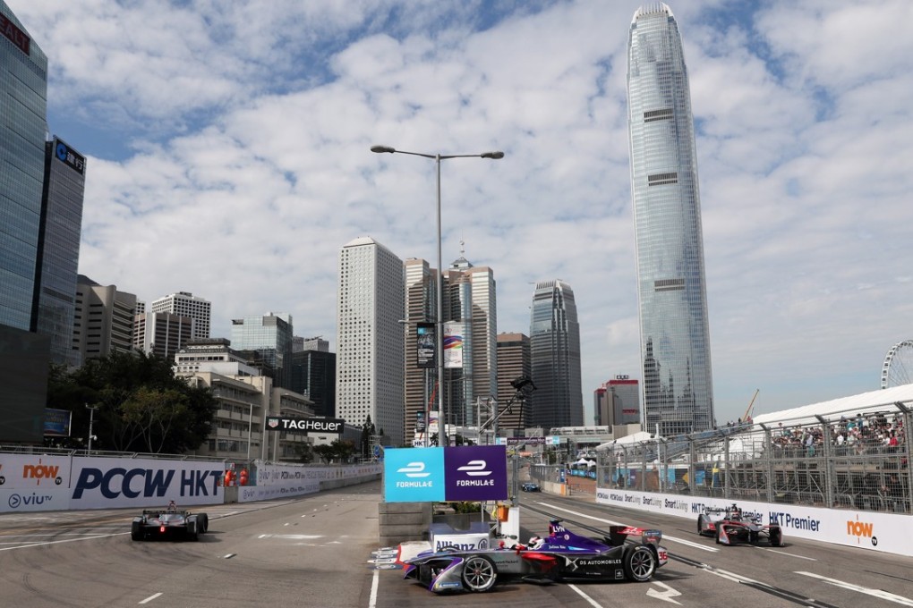 A practice session gets under way on Saturday at the opening of the Formula E weekend. Photo: K.Y. Cheng
