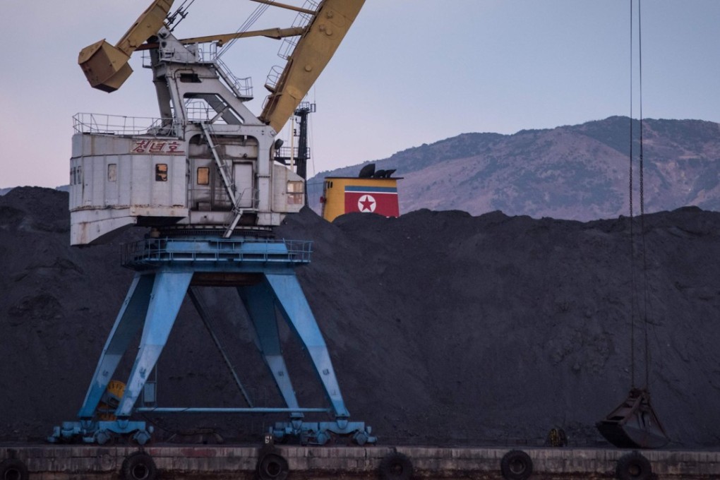 A mound of North Korean coal at the RasonConTrans coal port at Rajin harbour. Photo: AFP
