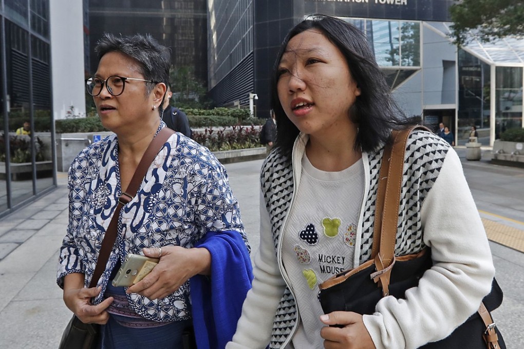 Erwiana Sulistyaningsih (right) arrives at court on Monday. Photo: Edward Wong