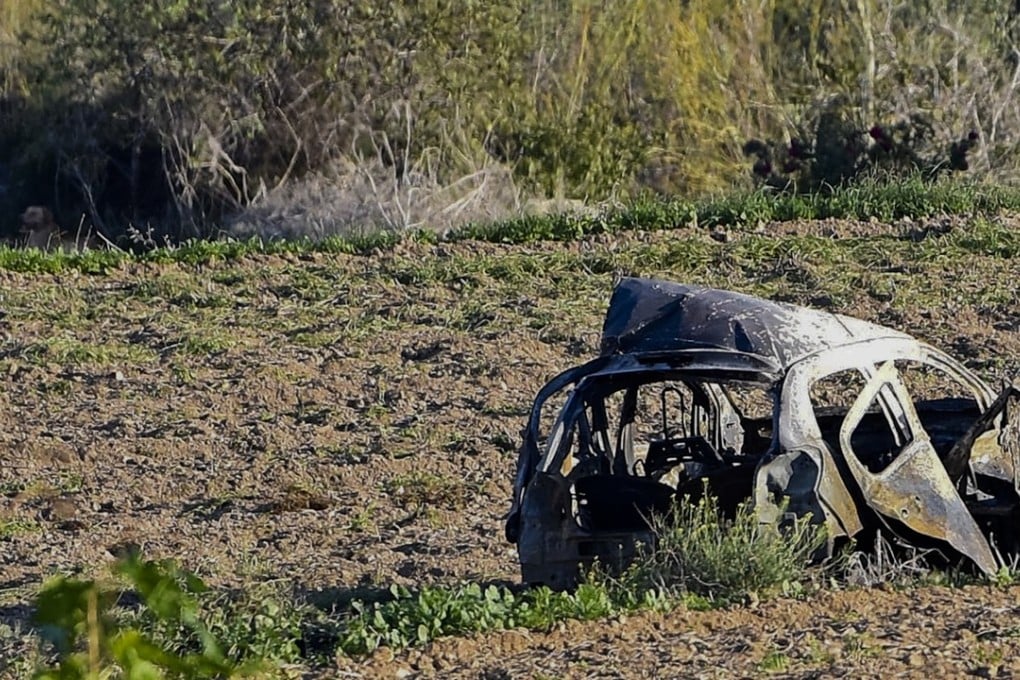 The wreckage of the car of investigative journalist Daphne Caruana Galizia. File photo: AP