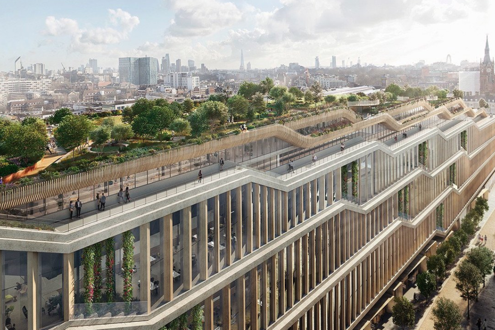 A rendering of Google's new London headquarters, dubbed a "landscraper." Photo: Hayes Davidson