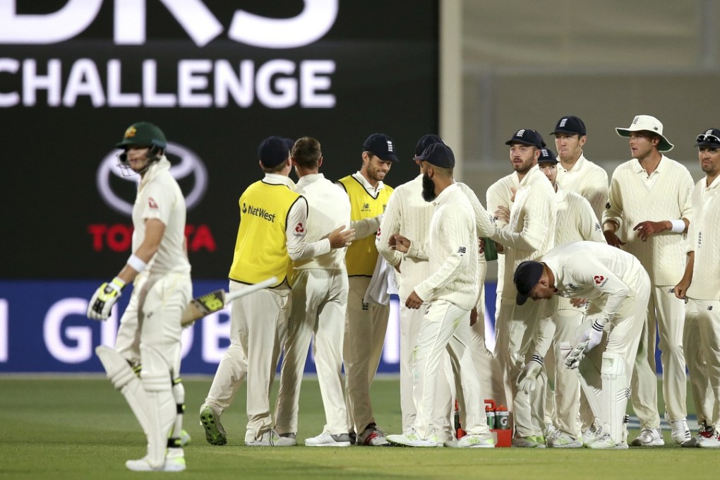 Aussie skipper Steve Smith leaves the field after losing his appeal against an lbw decision. Photo: AP